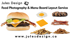 Toronto Restaurant Menu Photography and Menu Design.  Also Serving Mississauga, GTA, Ontario, Markham, Brampton, Richmond Hill, Vaughn, Oakville. Photoshop  Photography and Graphic Design Services 